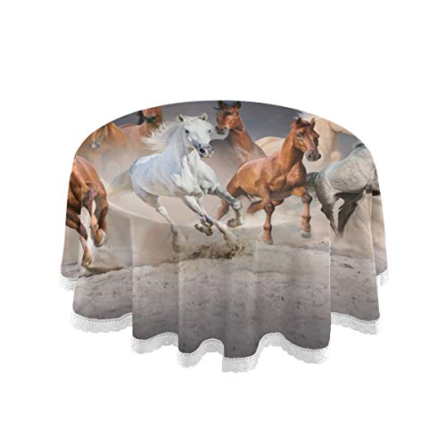 WELLDAY Desert Horses Round Tablecloth Circular Dining Decorative Table Covers 60 Inch Polyester Table Cloth