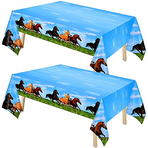 Wild Horse Plastic Tablecloth 51 x 87 Inch Horse Party Table Covers Horse Theme Table Cloth Table Decorations for Party Supplies Decorations Cowboy Cowgirl (2)