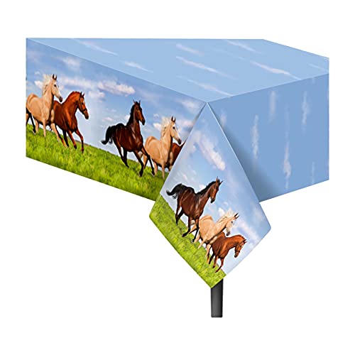 XINDE Wild Horse Plastic Tablecloth 2 Pack 54 x 87 Inch Horse Racing Tablecover Horse Party Decorations Supplies Horse Party Table Covers Horse Theme Table for Horse and Pony Birthday Party