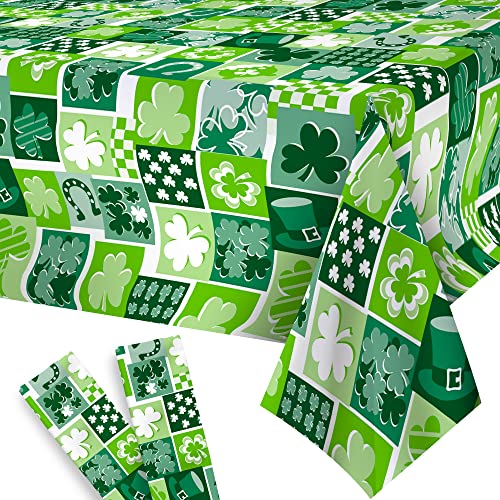 2 Pieces XtraLarge St Patricks Day Tablecloth  54 x 108 Inch St Patricks Day Table Cover  St Patricks Day Decorations  Lucky Green Shamrock Table Cloth  St Patrick Day Table Decorations