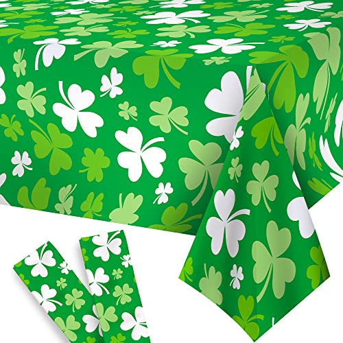 2 Pieces XtraLarge St Patricks Day Tablecloth  54 x 108 Inch St Patricks Day Table Cover Plastic  St Patricks Day Decorations  Lucky Leaf Clovers Shamrock Table Cloth St Patricks Tablecloth