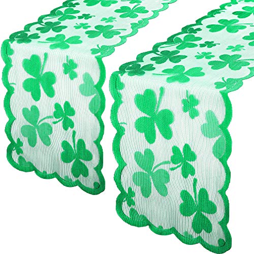 Boao St Patricks Day Table Runner Tablecloth Irish Clover Embroidered Tablecloth Green Shamrock Lace Table Cover Topper Dresser Scarf for Spring Wedding Shower Party Supplies(1 Piece13 x 72 Inch)