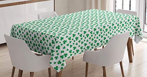 Lunarable Shamrock Tablecloth St Patricks Day Pattern Lucky Irish Clover Traditional Holiday Design Rectangular Table Cover for Dining Room Kitchen Decor 60 X 84 White Green