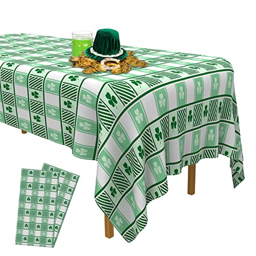St Patricks Day Decorations St Patrick Day Tablecloth 2 Pack 54 x 108 Disposable Plastic Shamrock Table Cloth Spring Green Clover Tablecloth Waterproof Checkered Table Cloth for Party Dining