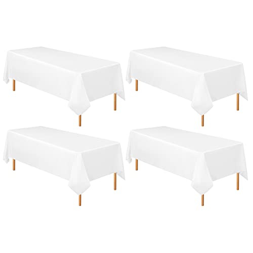 4 Packs White Polyester Tablecloth for 8 Ft Rectangle Tables60 x 126 inch Polyester Fabric Table Cloth Wrinkle Resistant Washable Table Coverfor WeddingBirthdayPartyBanquets Decorate