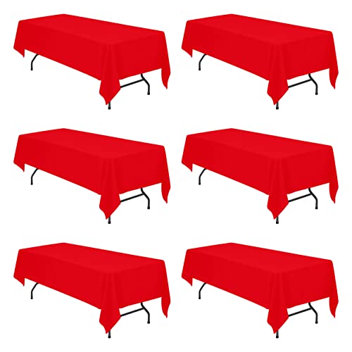 6 Pack Red Tablecloths for 8 Foot Rectangle Tables 60 x 126 Inch  8ft Rectangular Bulk Linen Polyester Fabric Washable Long Table Clothes for Wedding Reception Banquet Party Buffet Restaurant