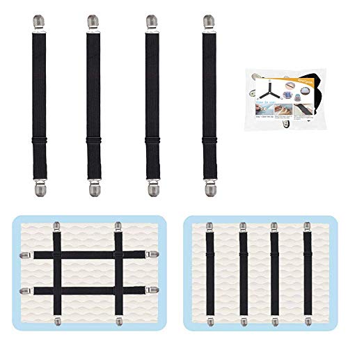 4Pcs Adjustable Bed Sheet Straps Clips Elastic Mattress Sheet Fasteners Holder and Suspenders Grippers to Hold Sheet Mattress Sofa Couch Table Cloth Recliner Ironing Board Cover and More