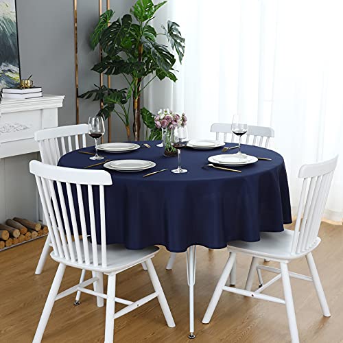 FOLINSHOME Navy Blue Round Tablecloth 60 Inch Waterproof Heavy Duty Wrinkle Free Polyester Fabric Table Cloth Spillproof Washable Table Cover for Party Camping Picnic Banquet Indoor and Outdoor