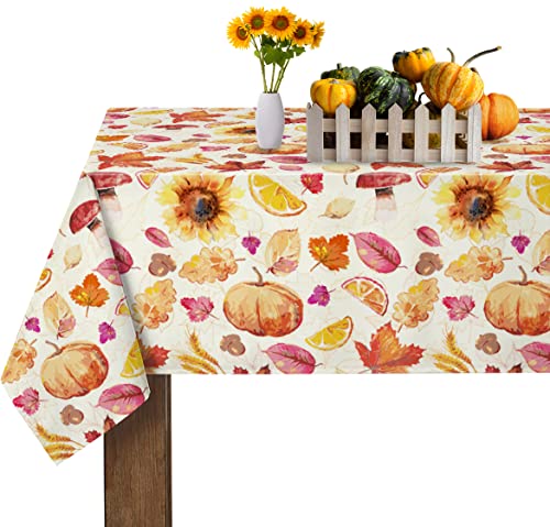 Fall Maple Leaf Pumpkin Table Cloth Seasonal Dining Table Cover Wrinkle Waterproof Fabrics Manteles Autumn Thanksgiving Harvest Tablecloths for Party Picnic Dinner Decor 60 X 84 Inch