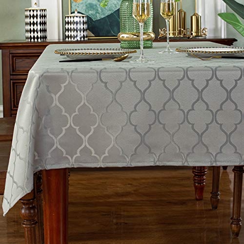 Jacquard Tablecloth Flower Pattern Polyester Table Cloth Spill Proof DustProof Wrinkle Resistant Table Cover for Kitchen Dining Tabletop Decoration (RectangleOblong 52 x 70 (46 Seats)Gray)