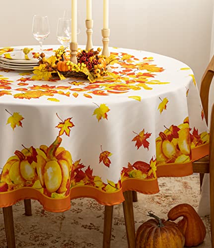 Printed Fall Tablecloth Thanksgiving Autumn Mood Collection  Wrinkle Free Table Cloth for Kitchen Dining Tabletop Decoration Parties Harvest 70 Inch Round