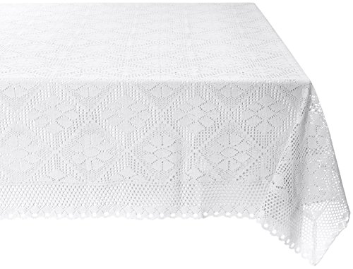 Stars Crochet Vintage Lace Design Tablecloth 60 by 105 OblongRectangle White