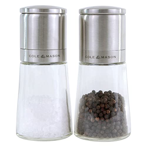 COLE  MASON Clifton Top Grinding Salt and Pepper Grinder Gift Set  Mills Include Precision Mechanisms and Premium Sea Salt and Peppercorns Stainless Steel and Glass