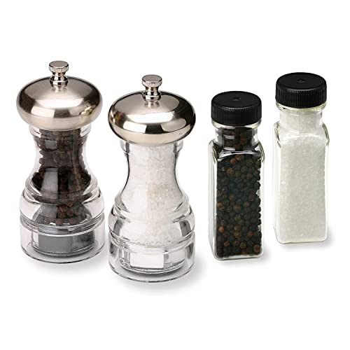 Olde Thompson Aspen  5 Chrome Peppermill and Salt Grinder  Also Includes Bonus Pepper and Salt Refills Fully Adjustable Grinding Mechanisms Ideal Housewarming Gift Includes Lifetime Guarantee