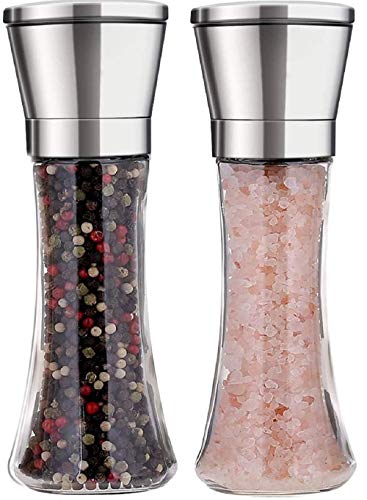 Pepper Grinder Set of 2  Adjustable of Stainless Steel Salt Grinder and Pepper Grinder Adjustable Coarseness Ceramic Mechanism  Easy To Operate(Tall)
