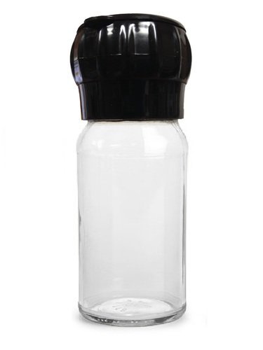 Refillable Glass Grinder  Cute Clear Empty Mill For Grinding Rock Salt  Pepper  Spices Or Peppercorn  With Black Grinder Mechanism and Cap 4 oz