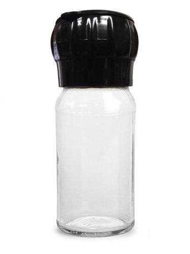 Refillable Glass Grinder  Cute Clear Empty Mill For Grinding Rock Salt  Pepper  Spices Or Peppercorn  With Black Grinder Mechanism and Cap 4 oz