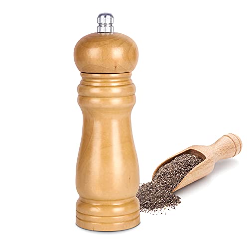 Wooden Pepper Grinder Salt Pepper Mill Zupora Adjustable Coarseness Stainless Steel Fine Grinding Mechanism Easily Refillable Wood Manual Pepper Grinders Salt Shakers6 inch