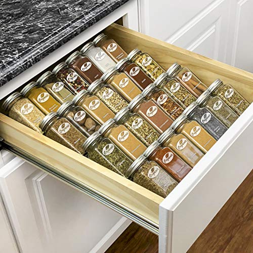 LYNK PROFESSIONAL Spice Rack Tray  Heavy Gauge Steel 4 Tier Drawer Organizer for Kitchen Cabinets Silver Metallic Large