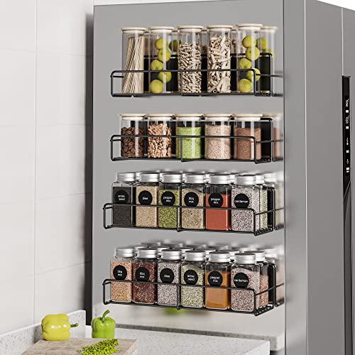 Mystozer 4 Pack Magnetic Spice Rack Organizer Space Saver for Refrigerator and Microwave Oven Metal Fridge Shelf Black