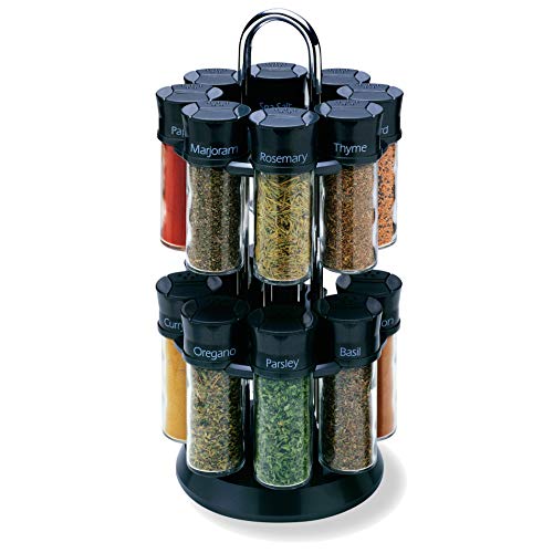 Olde Thompson 163oz Glass Jar Revolving Carousel Spice Rack  Allspice Basil Cinnamon Cumin Crushed Red Pepper Dill Fennel Ginger Marjoram Oregano Paprika  Many More  Great for Cooking