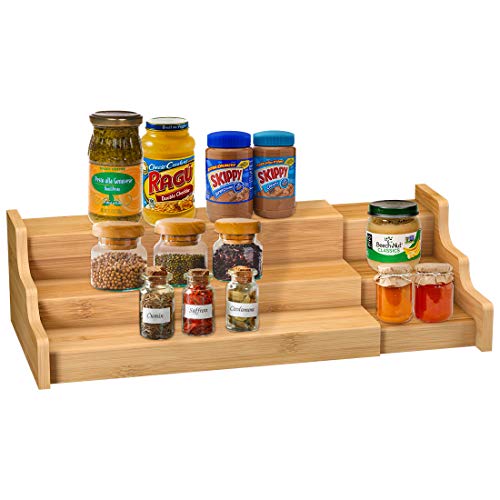 Spice Rack Kitchen Cabinet Organizer 3 Tier Bamboo Expandable Display Shelf