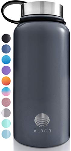 ALBOR Insulated Water Bottle with Straw  32 oz Water Bottles  Triple Insulated Stainless Steel Water Bottles with 4 LeakProof Lids and 2 Straws Reusable Water Bottle Graphite
