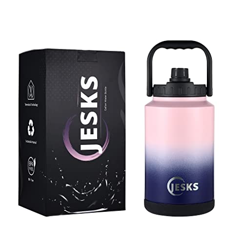 JESKS One Gallon Vacuum Insulated Jug 128oz Double Walled Stainless Steel Water Bottle Insulated Beer Growler Large Water Jug with Lid for Hiking Camping Sports Keeps Drinks Cool and Hot