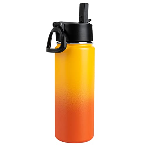 Kerilyn Stainless Steel Water bottle with Straw  Wide Mouth Lid Wide Rotating Handle 18oz Double Wall Vacuum Insulated Water Bottle Leak Proof BPA Free Keep Cold and Hot Gradient Orange 18oz
