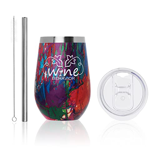 Insulated Wine Tumbler with Lid Straw Set  12oz Stainless Steel Stemless Wine Glass  Double Wall Vacuum Insulated Mug for Beer Champaign Cocktails Coffee (Caribbean Twist 1)