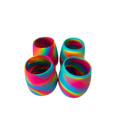 BUDINOQUE Silicone Wine Glasses 4 Count (Pack of 1) Rainbow Multicolor Camouflage Drinking Cups