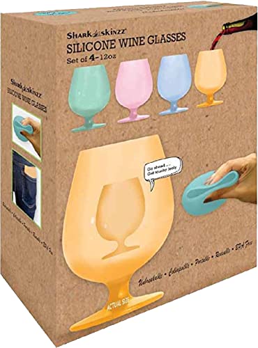 Shark Skinzz Silicone Stemmed Wine Glasses 4 Count (Pack of 1) Pastel Pink Blue Orange and Green