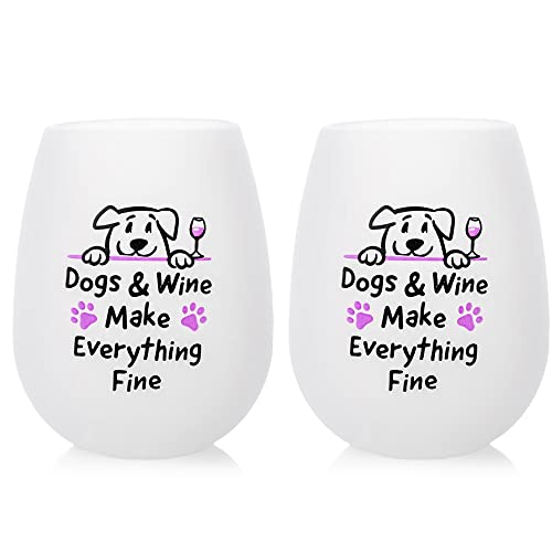 iHeartDogs Silicone Wine Glasses  Unbreakable Silicone Cups for Travel Picnic Beach Camping  Outdoors  Dogs  Wine Make Everything Fine  Set of 2