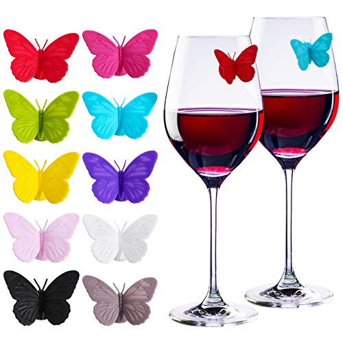20 Pieces Silicone Drink Markers Wine Glass Markers Wine Charms Multi colored Butterfly Tags Wine Glass Identifier for Bar Party Family Drink Charms MultiDinner Partie