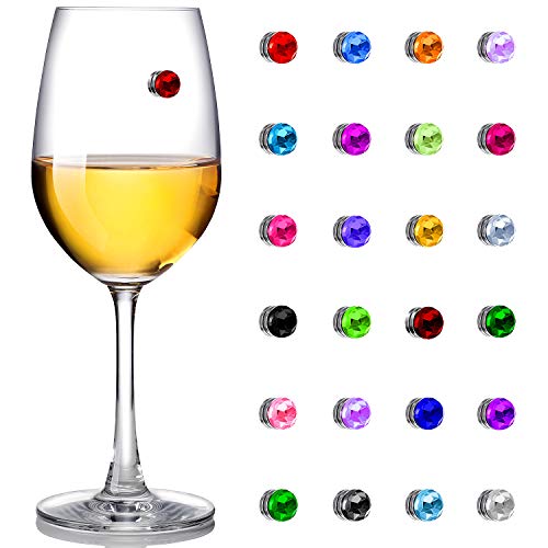 24 Pieces Wine Glass Charms Crystal Magnetic Drink Markers for Wine Glass Champagne Flutes Cocktails Martinis Colorful