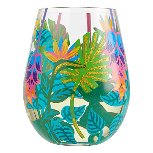 Enesco 6004763 Designs by Lolita Tropical Vibes Artisan HandPainted Stemless Wine Glass 20 Ounce Multicolor
