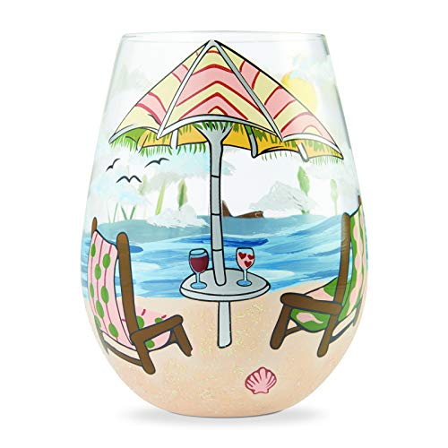 Enesco Designs by Lolita Beach Please HandPainted Artisan Stemless Wine Glass 1 Count (Pack of 1) Multicolor