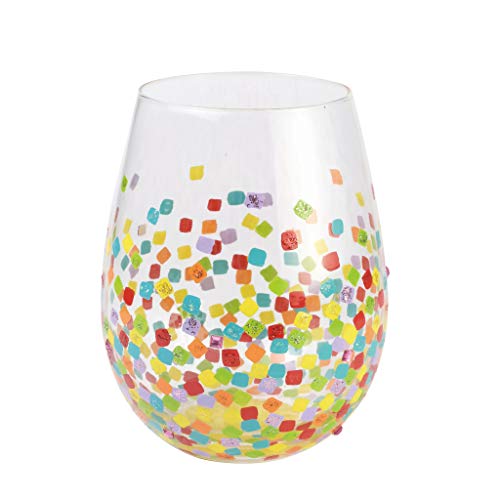 Enesco Designs by Lolita Confetti HandPainted Artisan Stemless Wine Glass 20 Ounce Multicolor