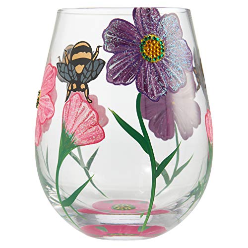 Enesco Designs by Lolita My Drinking Garden HandPainted Artisan Stemless Wine Glass 1 Count (Pack of 1) Multicolor