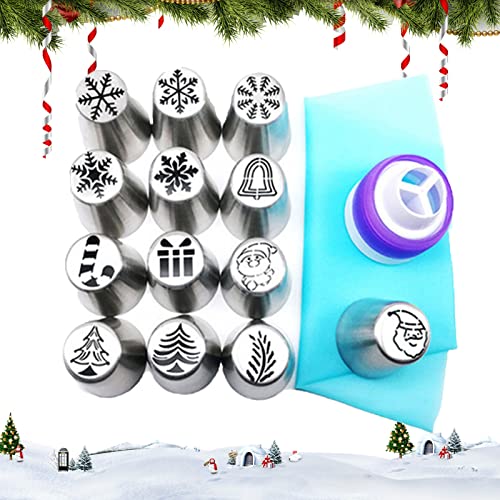15 Pcs Xmas Flower Icing Piping Nozzles Decorating Cake Flower Decoration Kits Christmas Icing Tips Set Cupcake Decorating Supplies Tools Cake Baking Supplies for Cookie Cupcake Birthday Party