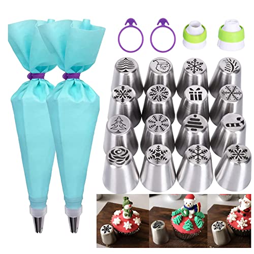 830pcs Christmas Nozzles Set  Piping Bags and Tips Set Christmas Flower Frosting Tip Nozzles Xmas Cake Decorating Supplies for Baking  Cake Decorating Tips for Cookie Icing CakeCupcake (30pcs)