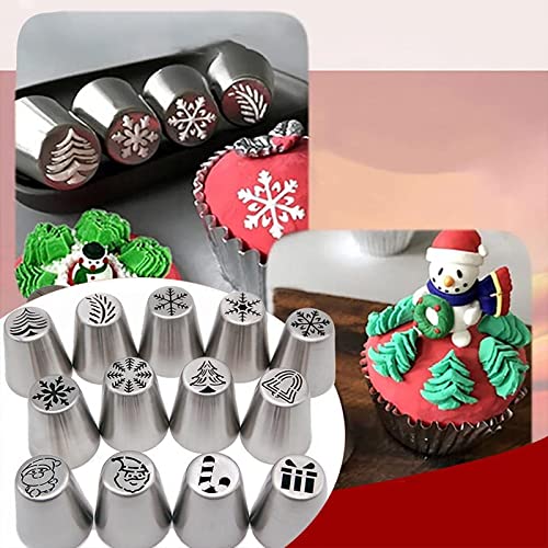 Flower Frosting Tips Nozzles 13 Piece Christmas Flower Frosting Piping Nozzle Cake Decorating Kit2022 Newest Cake Decorating Tips Kits  Cookies Cupcakes And Cake Decorating Kits Baking Supplies