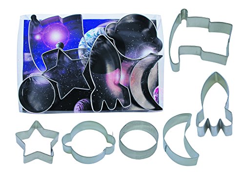 RM International Space Cookie Cutters Rocket Star Crescent Moon Flag Planet Circle 6Piece Set
