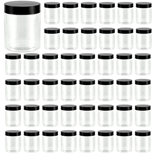 JEUIHAU 46 Pack 8 OZ Plastic Jars with Lids Clear Empty Slime Storage Containers Plastic Cosmetic Containers for Slime Making Food Beauty Products BPA Free