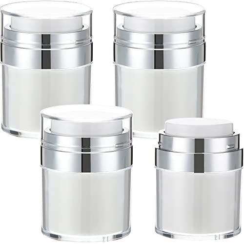 4 Pack Empty Airless Pump Jar Acrylic Airless Cosmetic Container Portable Refillable Travel Size Cream Jar Vacuum Bottle Lotion Jar with Pump Lid for Skincare Cream White (17 oz)