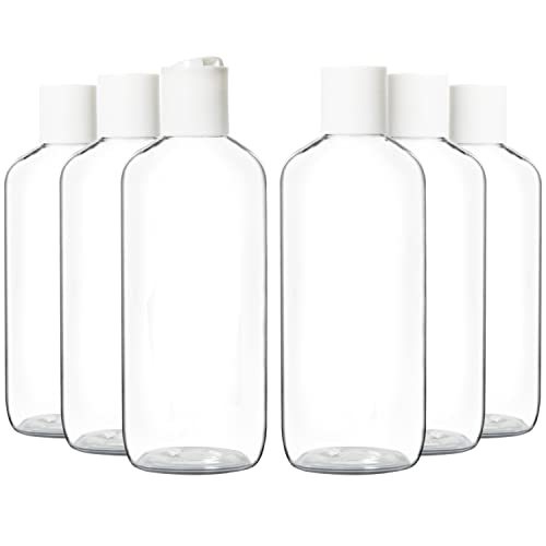 Youngever 6 Pack 16 Ounce Empty Squeeze Containers with Disc Cap Plastic Bottles with Disc Top Flip Cap Refillable Cosmetic Bottles Squeeze Containers (White Cap)