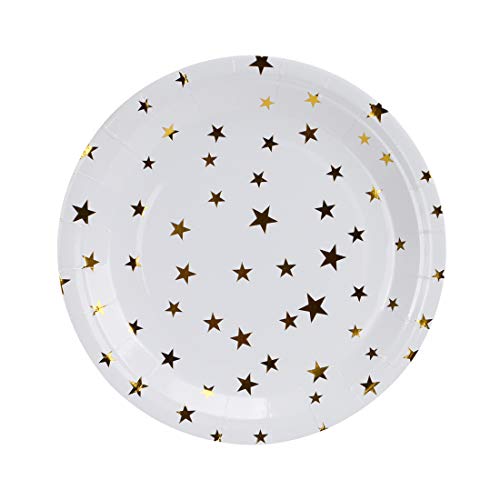 Geeklife Gold Stars Paper Plates 9 in Paper Party Dessert Plates 20 Count Decorative Tableware Set