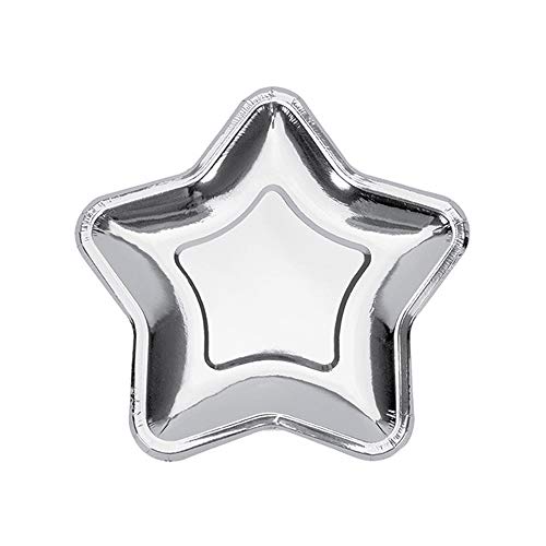 Rgontar 20 Pcs Star Silver Paper Plates 7 Inch Pentagram Disposable Paper Plates for Appetizers Dessert Party Supplies