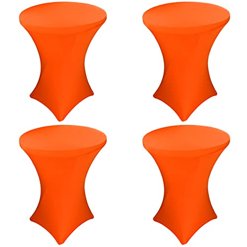 4 Pack 32x43 Inch Cocktail Table Cover Spandex Stretch Square Corners Tablecloth Orange Cocktail Round Table Cloth Fitted High Top Table for Bar Weddings Birthday Banquet Outdoor Party (Orange)