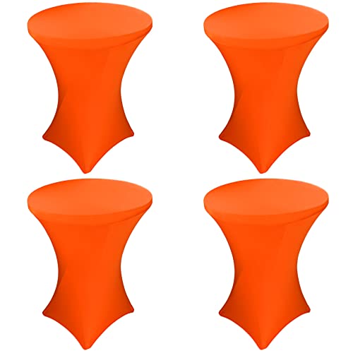 4 Pack 32x43 Inch Cocktail Table Cover Spandex Stretch Square Corners Tablecloth Orange Cocktail Round Table Cloth Fitted High Top Table for Bar Weddings Birthday Banquet Outdoor Party (Orange)